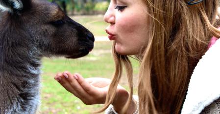 Au pair mit einem Känguru